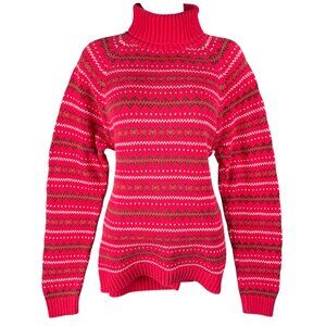 Lands' End Red and Pink Turtleneck Sweater